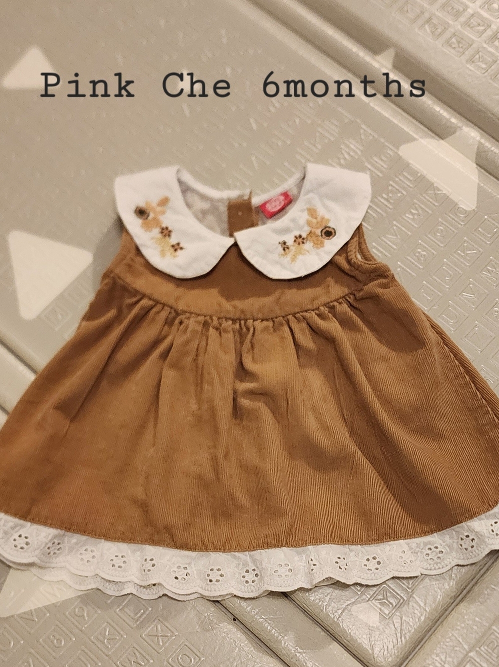 Girls Brown Corduroy Dress with White Embroidered Collar - 6 Months  From India